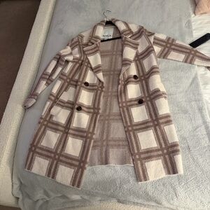 NVLT Neutral Plaid Double-Breasted Coatigan